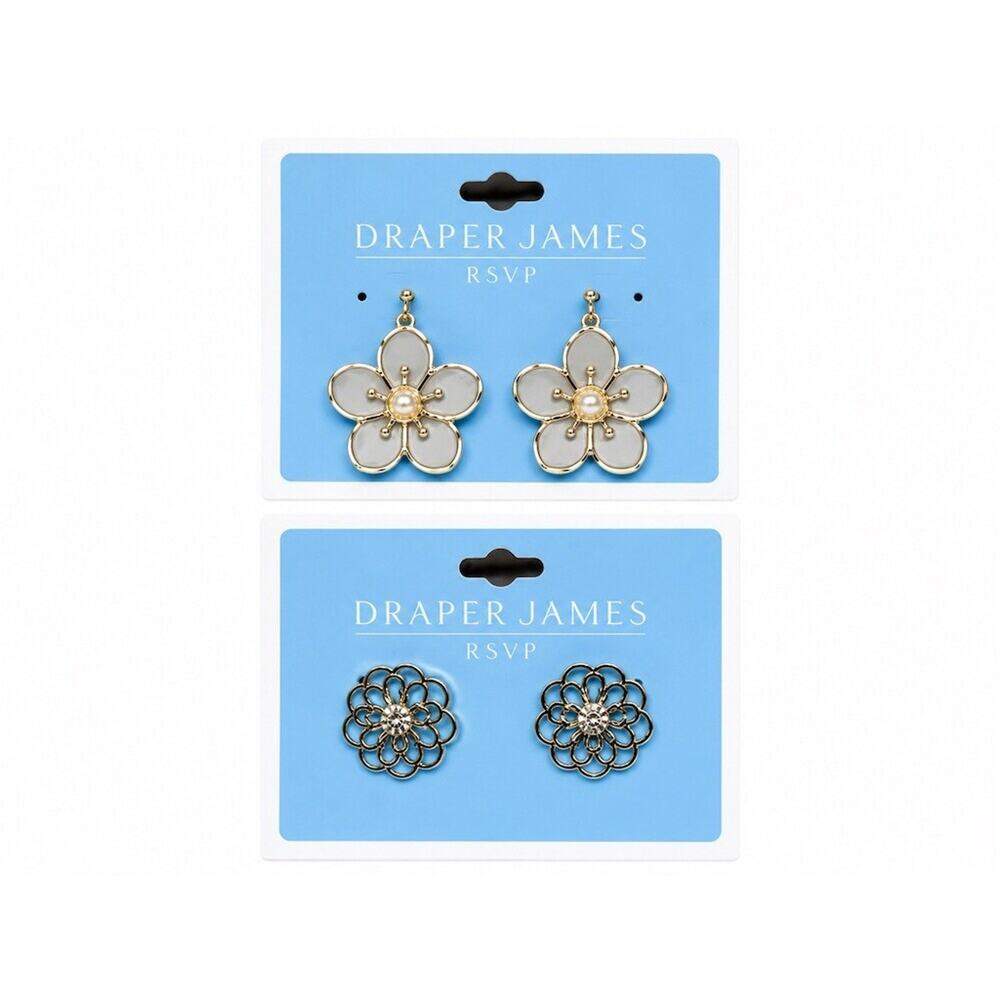 $54 2 pair lot Draper James RSVP Earrings Floral Faux Pearl Crystals cute bundle